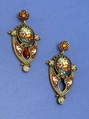 Floral Gold and Red vintage Earrings